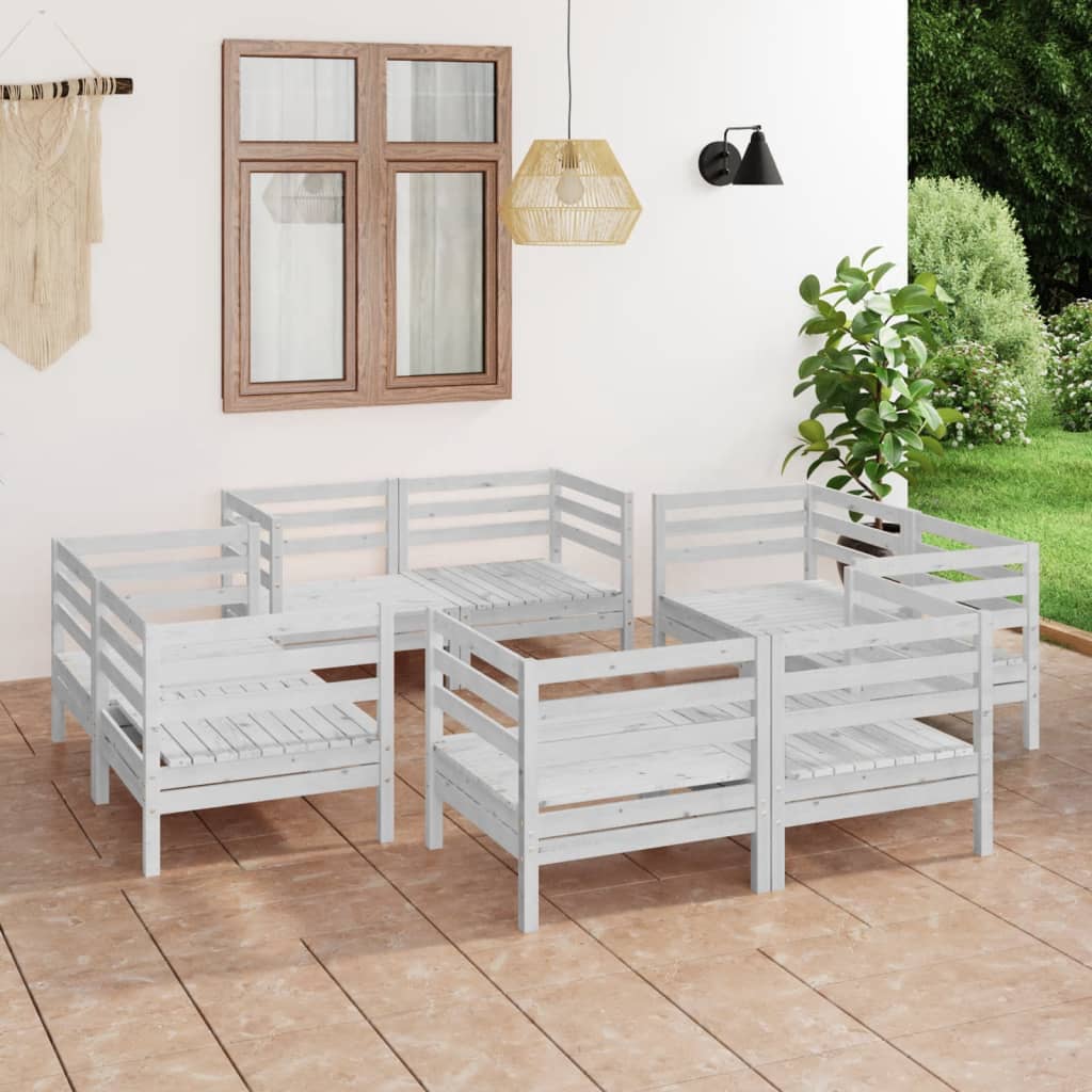 8-tlg. Garten-Lounge-Set Weiss Kiefer Massivholz